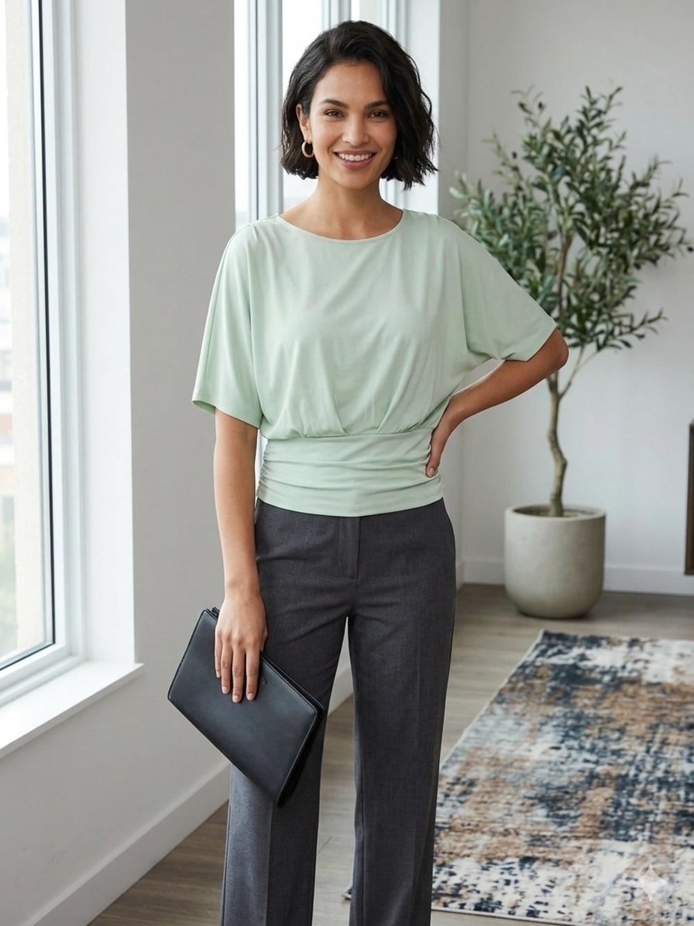 INC International Concepts Mint Short Sleeve Dolman Top